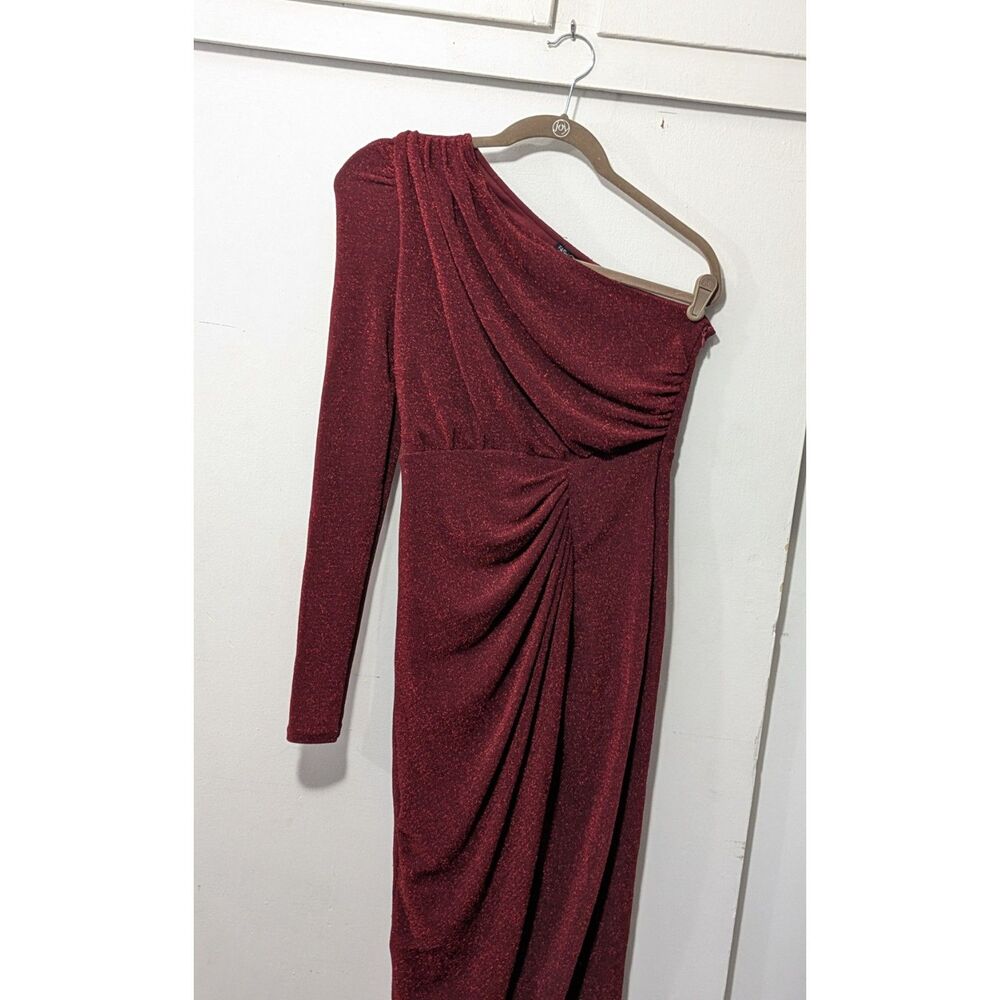 Fashion Nova one shoulder long sleeve red sparkly Dress sz. M - Picture 3 of 7